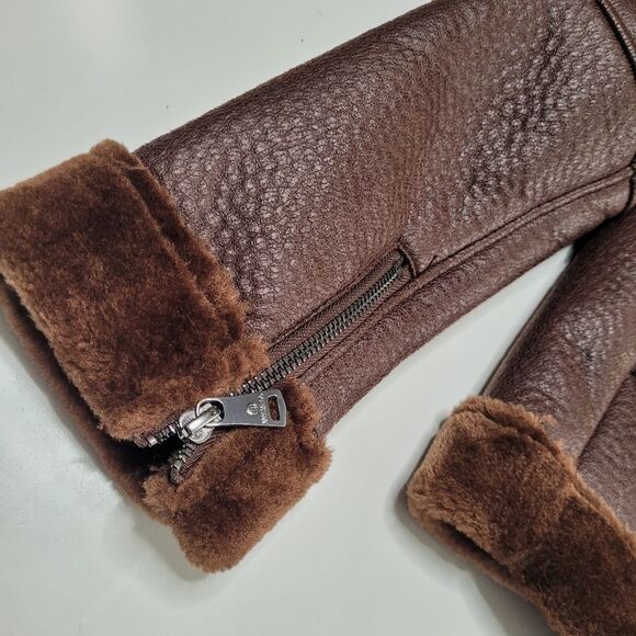 NEW BERNARDO SHEARLING FAUX LEATHER SOFT BROWN AVIATOR COAT JACKET XS SMALL NWT - Picture 14 of 16